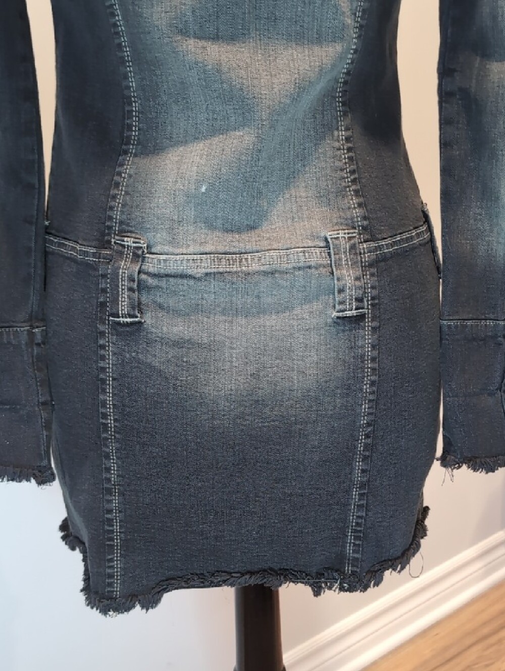 Y2K Foxy Jeans Fitted Washed Black Denim Bodycon Dress Medium - Picture 6 of 9